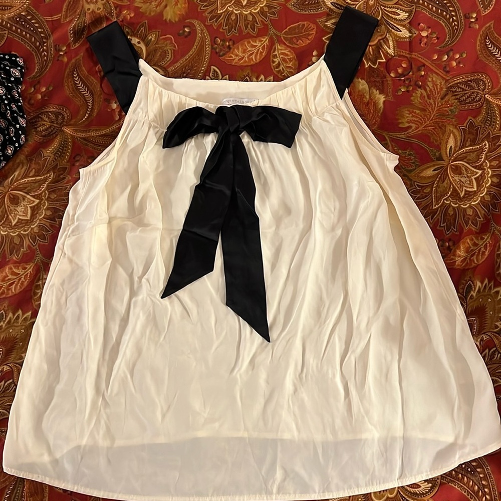 REDUCED RSVP by Talbots Silk Sleeveless Top With Bow Ivory Black Size X